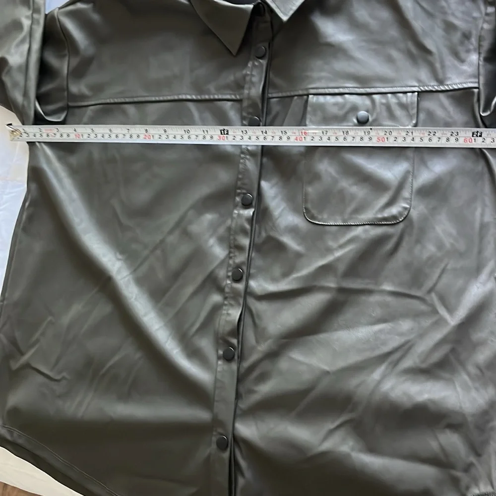 ASOS Olive Green Faux Leather Button-Down Shirt - Picture 11 of 16